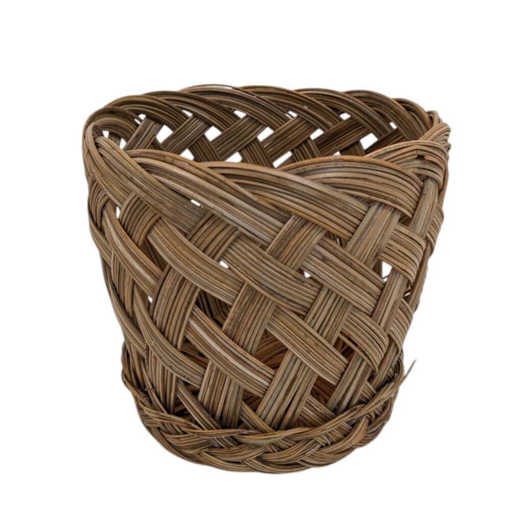 Vintage Round Brown Wicker Rattan Basket Braided Planter 4.5 inch Wide